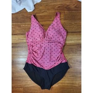 Black Sand Pink & Black Ruched 1 Piece Bathingsuit Size 16